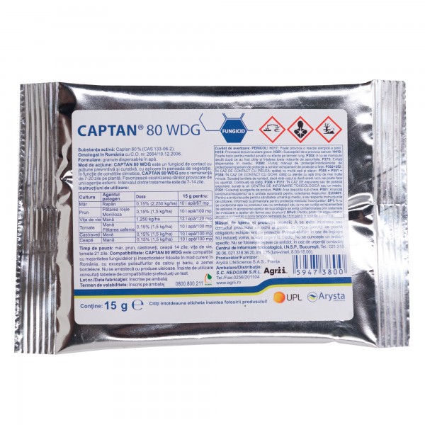 Fungicid Captan 80 WDG, 15 grame, Arysta
