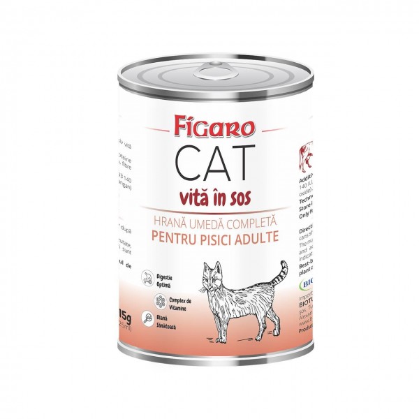 Hrana umeda pentru pisici Figarro Cat cu vita in sos, 415 grame, Biotur
