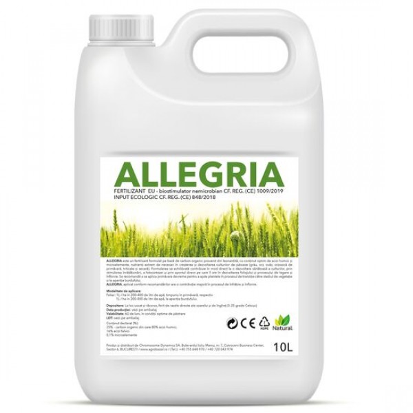 Allegria, Ingrasamant foliar lichid, Fertilizant EC/EU cu microelemente si acizi humici pentru cereale paioase (grau, orz, triticale, orzoaica, ovaz, secara), 20 litri