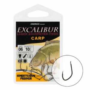 Carlige pentru pescuit, Excalibur Sweetcorn Feeder NS, culoare negru cu barbeta, marimea 10, 10 bucati/plic, Excalibur
