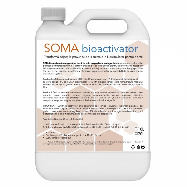 Bioactivator SOMA - Transforma dejectiile lichide provenite de la animale in biostimulator pentru plante, 10 litri, SemPlus