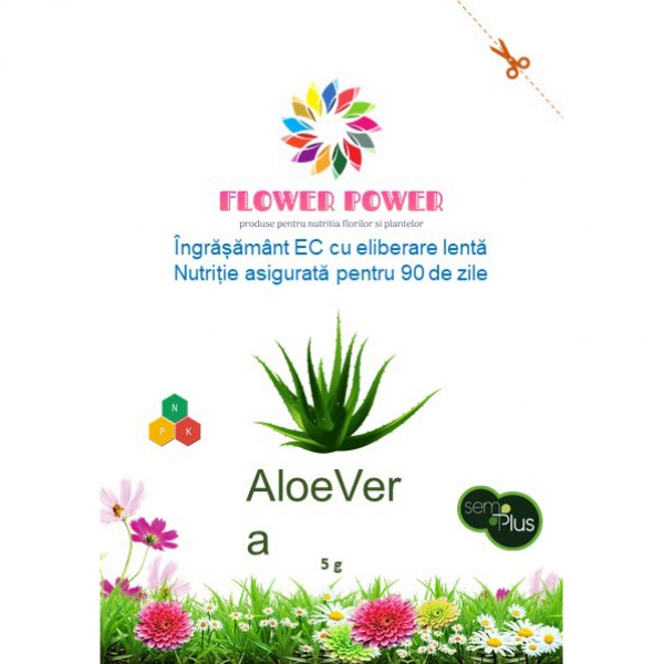Ingrasamant Flower Power pentru aloe vera cu eliberare lenta, efect 90 zile, 5 grame, SemPlus