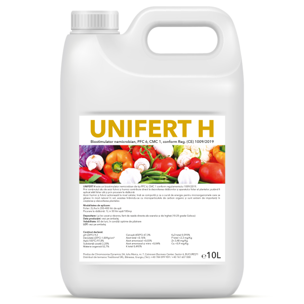 Biostimulator organic lichid pentru toate tipurile de culturi vegetale Unifert H, 10 litri, SemPlus