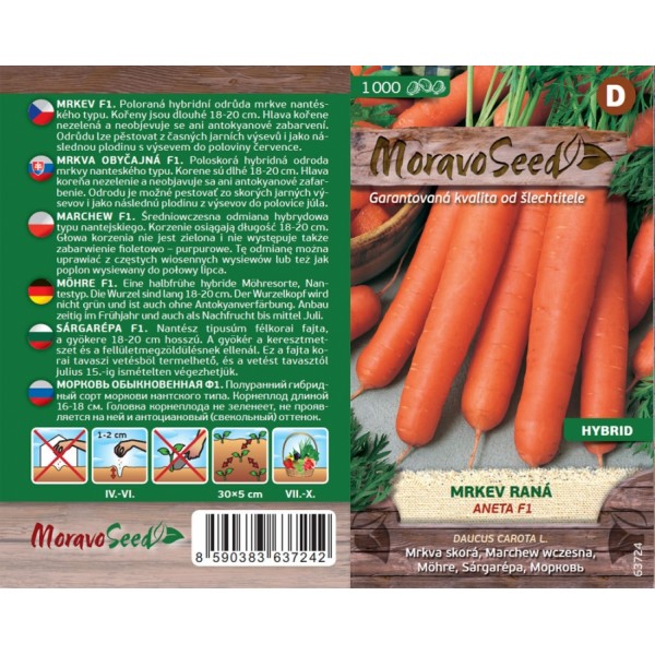 Seminte de morcovi Aneta F1, 1000 seminte, Moravo Seed